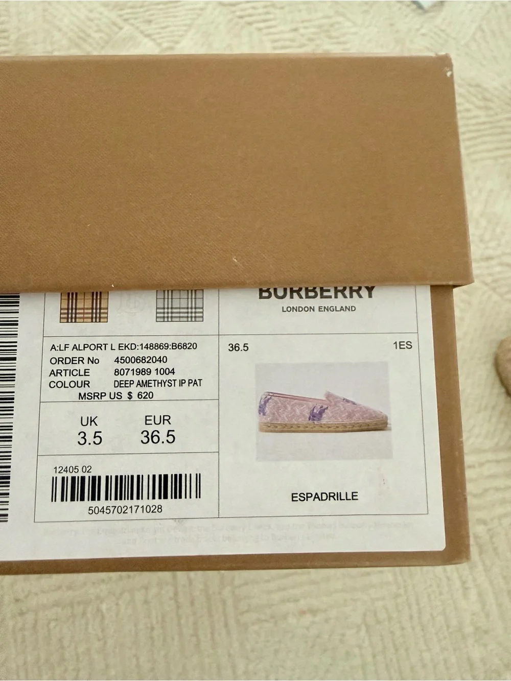 Burberry Pink Monogram Espadrilles w/ Box | Women’s Size 6.5